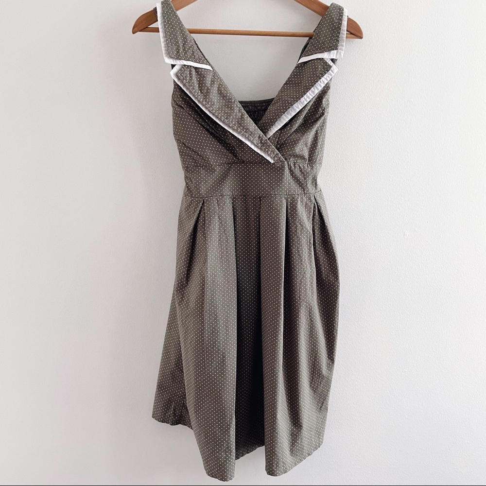 Pink Martini Olive Green and White Polka Dot Retro Dress XL